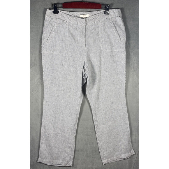 Chicos Women's Wide Leg Blue White Stripe 100% Linen 4 Pockets Sz 2.5 L Beach - Picture 1 of 6